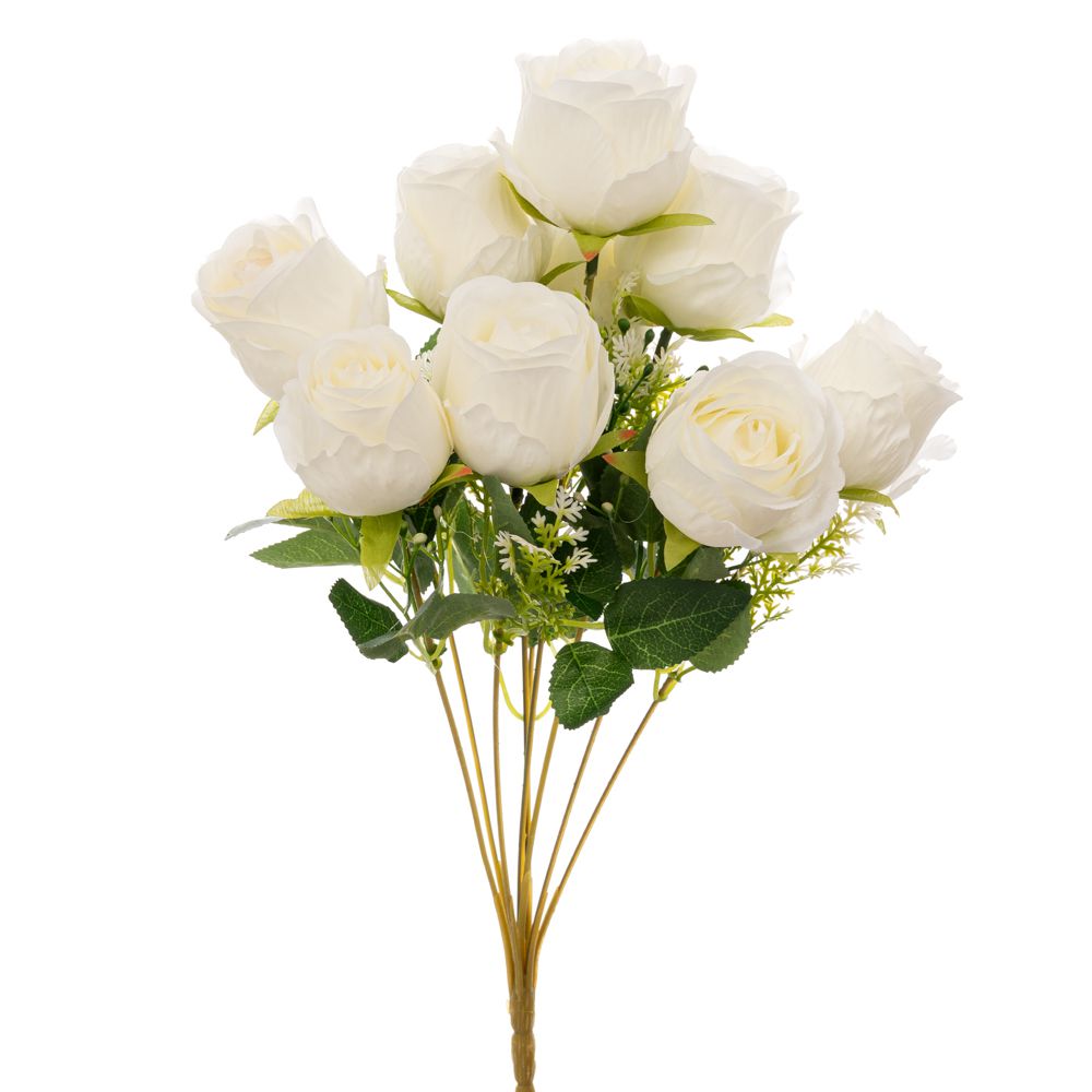 Μπουκέτο Με 9 Τριαντάφυλλα Λευκά 40εκ. iliadis 90011 (Σετ 4 Τεμάχια) (Χρώμα: Λευκό) - Iliadis - il_90011