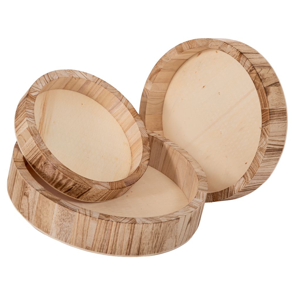 Iliadis - ΣΗΜΑΝΤΙΚΟ: Σε περίπτωση διαφοράς τιμής από το κατάστημα ισχύει παντα και μόνο η τιμή του καταστήματος Διακοσμητικός Δίσκος Σετ 3τμχ Ξύλινος Καφέ-Natural Φ33x