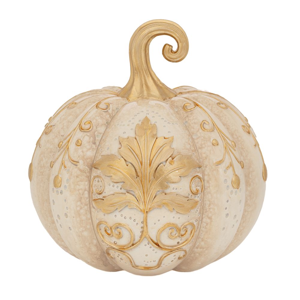 Διακοσμητική Κολοκύθα Polyresin Εκρού-Χρυσή 19,5x19,5x1