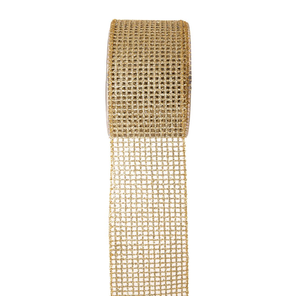Iliadis Χριστουγεννιάτικη Κορδέλα Glitter Grid 6,7εκ.-9μ. Χρυσή iliadis 84311 (Χρώμα: Χρυσό ) - Iliadis - il_84311