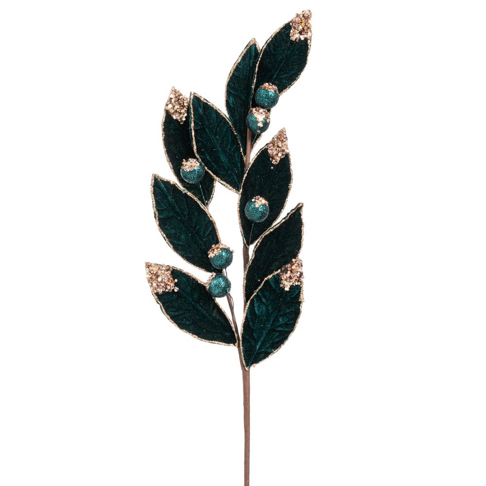 Χριστουγεννιάτικο Κλαδί Βελούδινο Σμαραγδί Με Μπάλες & 