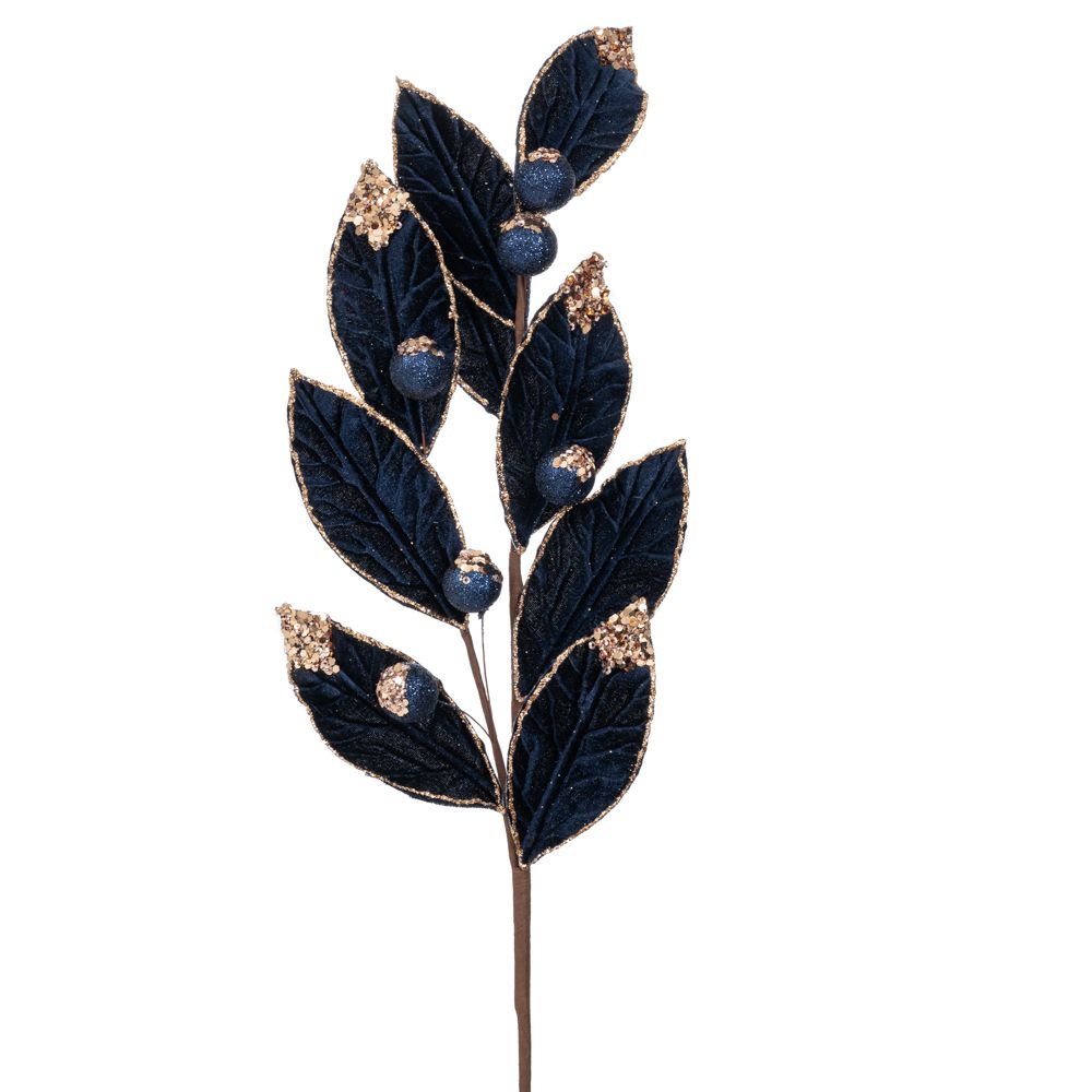 Χριστουγεννιάτικο Κλαδί Βελούδινο Μπλε Με Μπάλες & Glit