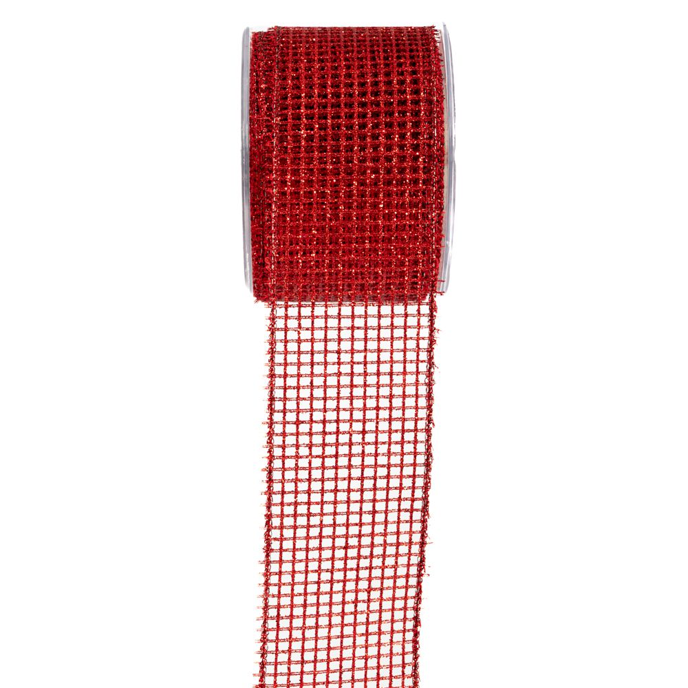 Iliadis Χριστουγεννιάτικη Κορδέλα Glitter Grid 6,7εκ.-9μ. Κόκκινη iliadis 20006 (Χρώμα: Κόκκινο) - Iliadis - il_20006