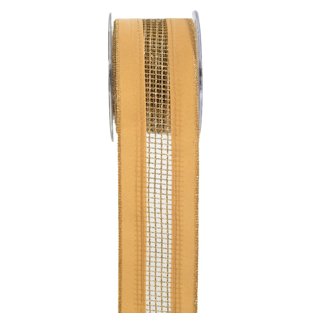 Iliadis Χριστουγεννιάτικη Κορδέλα Βελούδινη Glitter Net 6,7εκ.-4,5μ. Μπεζ-Χρυσή iliadis 20027 (Ύφασμα: Βελούδο, Χρώμα: Μπεζ) - Iliadis - il_20027