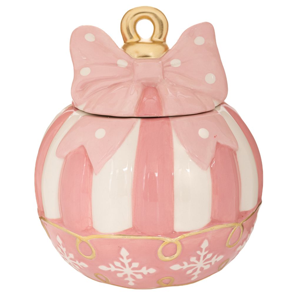 Iliadis - ΣΗΜΑΝΤΙΚΟ: Σε περίπτωση διαφοράς τιμής από το κατάστημα ισχύει παντα και μόνο η τιμή του καταστήματος Χριστουγεννιάτικη Μπισκοτιέρα Κεραμική Μπάλα Λευκό-Ροζ