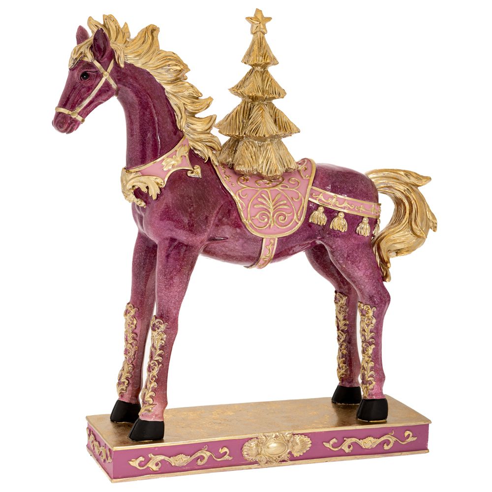 Iliadis - ΣΗΜΑΝΤΙΚΟ: Σε περίπτωση διαφοράς τιμής από το κατάστημα ισχύει παντα και μόνο η τιμή του καταστήματος Χριστουγεννιάτικο Διακοσμητικό Άλογο Polyresin Ροζ-Χρυσ