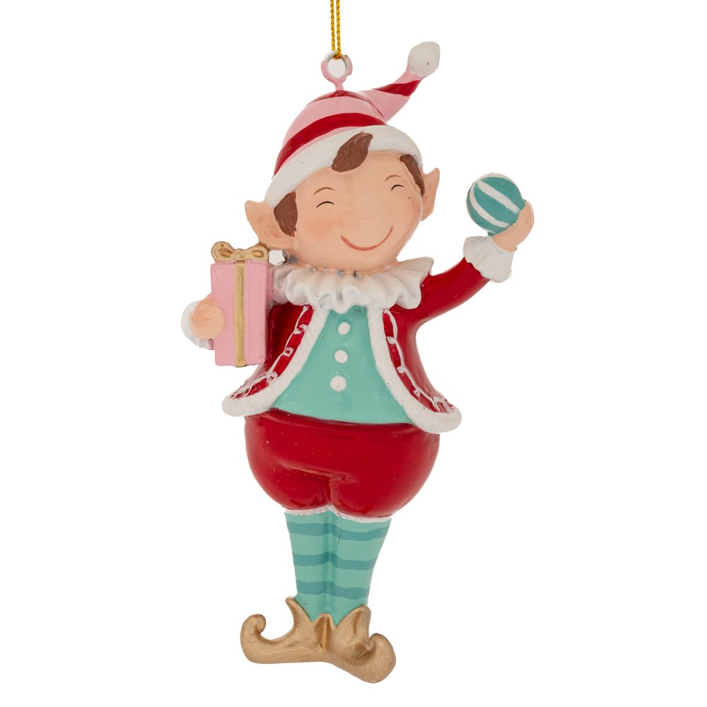 Χριστουγεννιάτικο Στολίδι Ξωτικό Polyresin Κόκκινο-Σιέλ