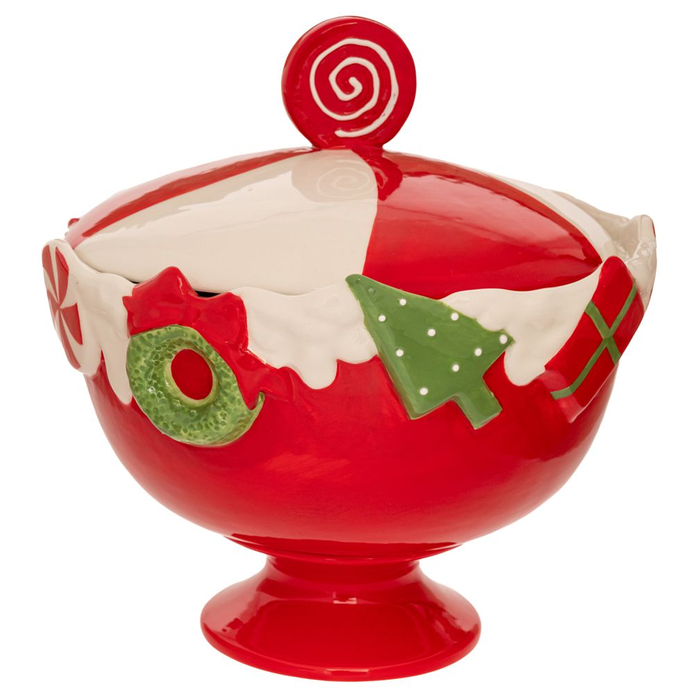 Χριστουγεννιάτικη Μπισκοτιέρα Κεραμική Καραμέλα Λευκή-Κ