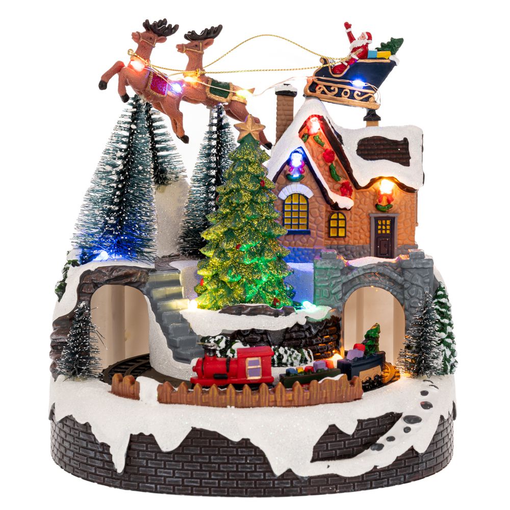 Iliadis Χριστουγεννιάτικο Διακοσμητικό Φωτιζόμενο Χωριό Με Τρένο Που Κινείται 18x18x20εκ. iliadis 90741 (Υλικό: Πλαστικό) - Iliadis - il_90741