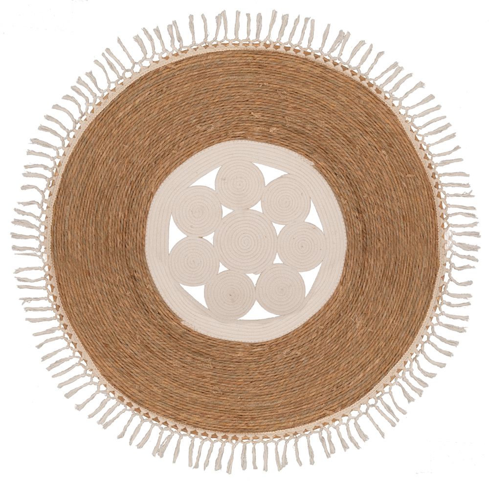 Χαλί Jute-Βαμβακερό Boho Στρογγυλό 120εκ. Καφέ Natural-Μπεζ Με Κρόσσια iliadis 90102 (Χρώμα: Καφέ, Υλικό: Jute (Γιούτα)) - Iliadis - il_90102