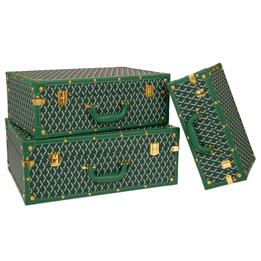 Σετ 3τμχ Βαλίτσες Με Καρό Λευκό-Πράσινο Ύφασμα Και Χρυσές Λεπτομέρειες 53x38x20εκ./48x32x17εκ./38x25x14εκ. iliadis 91667 (Υλικό: Μεταλλικό, Χρώμα: Πράσινο ) - Iliadis - il_91667