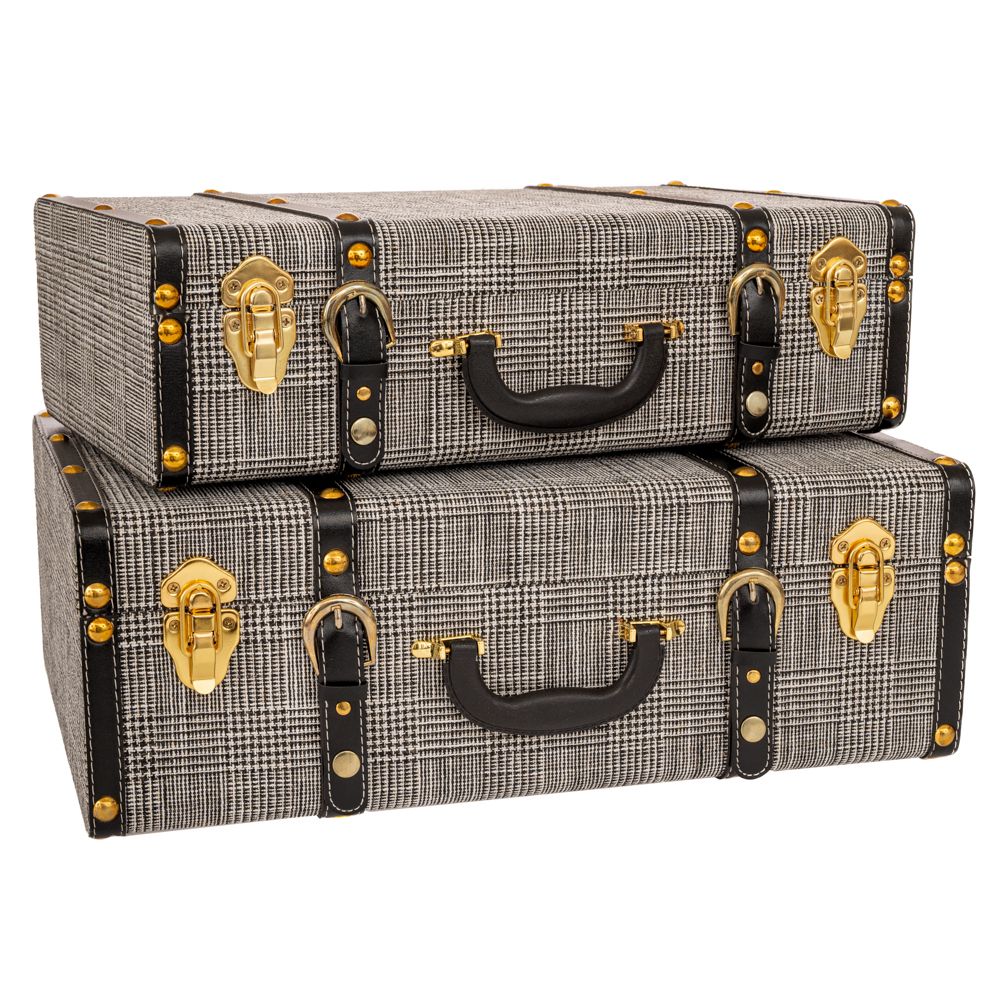 Σετ 3τμχ Βαλίτσες Με Καρό Λευκό-Μαύρο Ύφασμα Και Χρυσές Λεπτομέρειες 50x34x17εκ./46x28x14εκ. iliadis 91665 (Υλικό: Μεταλλικό, Χρώμα: Λευκό) - Iliadis - il_91665