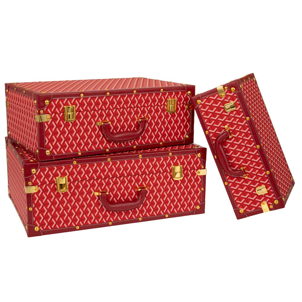 Σετ 3τμχ Βαλίτσες Με Καρό Κόκκινο Ύφασμα Και Χρυσές Λεπτομέρειες 53x38x20εκ./48x32x17εκ./38x25x14εκ. iliadis 91668 (Υλικό: Μεταλλικό, Χρώμα: Κόκκινο) - Iliadis - il_91668
