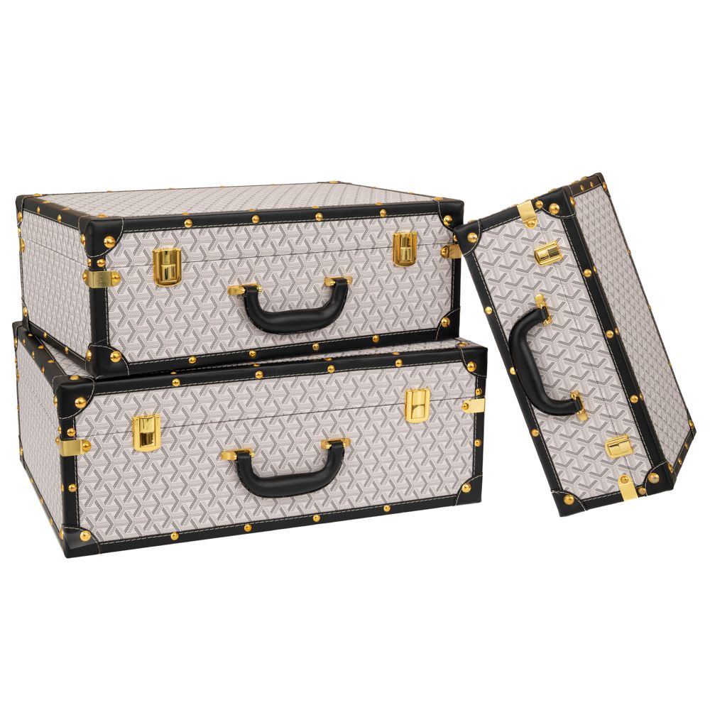 Σετ 3τμχ Βαλίτσες Με Καρό Λευκό-Μαύρο Ύφασμα Και Χρυσές-Μαύρες Λεπτομέρειες 53x38x20εκ./48x32x17εκ./38x25x14εκ. iliadis 91669 (Υλικό: Μεταλλικό, Χρώμα: Λευκό) - Iliadis - il_91669