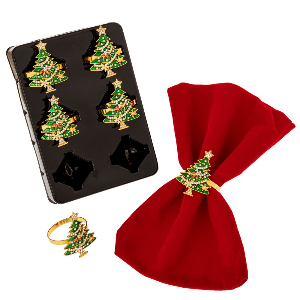 Χριστουγεννιάτικο Δαχτυλίδι Πετσέτας Σετ 6τμχ Μεταλλικό