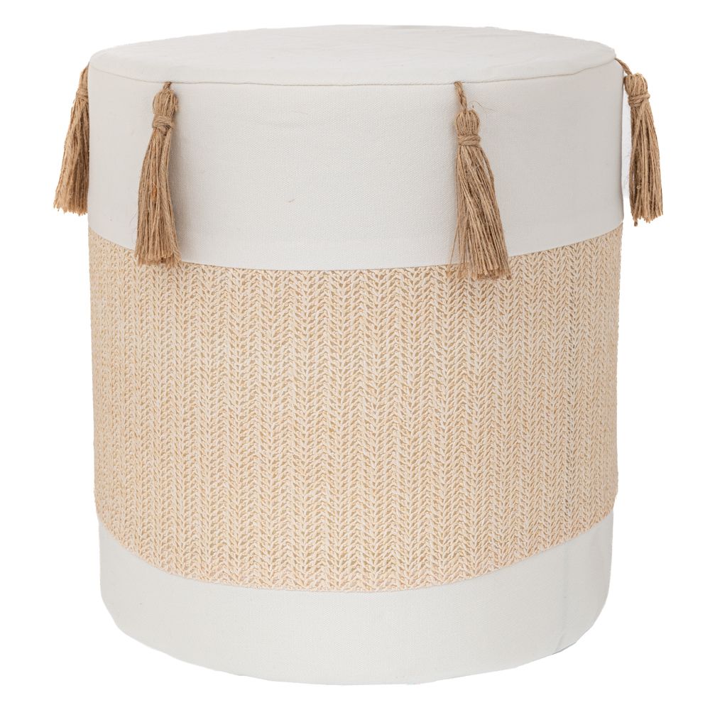 Σκαμπώ Υφασμάτινο Λευκό-Κρεμ Με Φουντάκια 34x37εκ. iliadis 91741 (Χρώμα: Λευκό) - Iliadis - il_91741