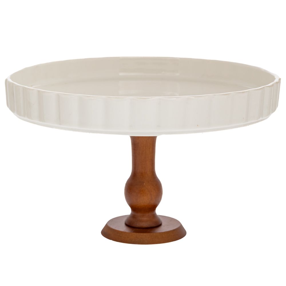 Δίσκος Σερβιρίσματος Κεραμικός Με Πόδι Bamboo Λευκός-Na