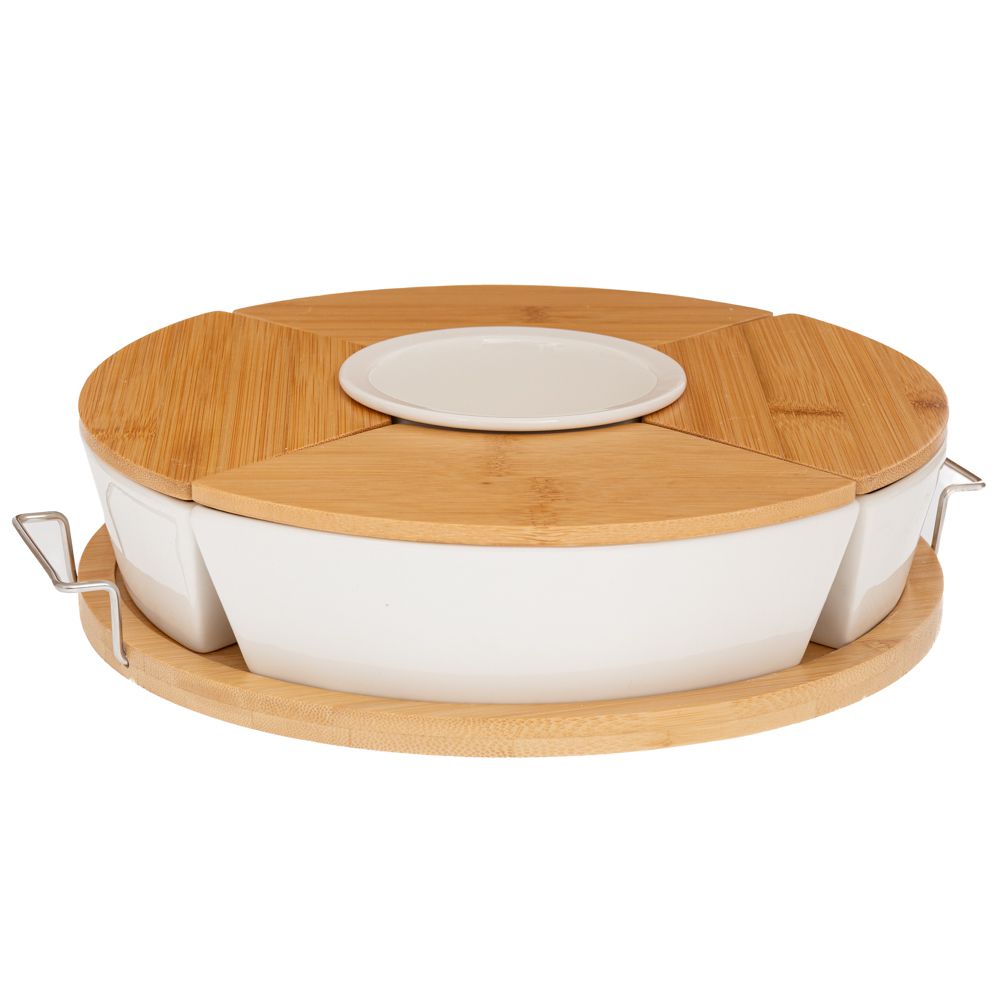 Ορντερβιέρα Κεραμική Λευκή Με Bamboo Βάση Και Καπάκια Φ