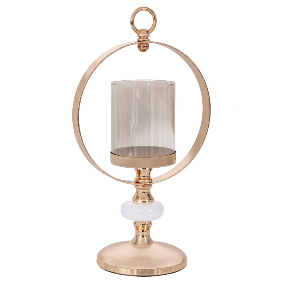 Κηροπήγιο Γυάλινο-Μεταλλικό Χρυσό 18x12x34εκ. iliadis 9