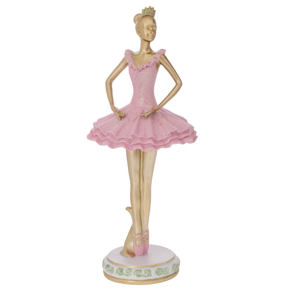 Διακοσμητική Επιτραπέζια Μπαλαρίνα Polyresin Χρυσή-Ροζ 