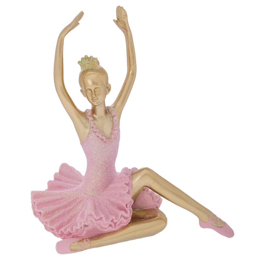 Διακοσμητική Επιτραπέζια Μπαλαρίνα Polyresin Χρυσή-Ροζ 