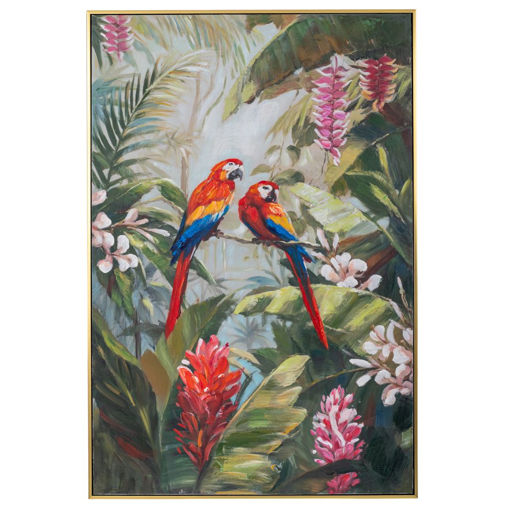 Πίνακας Καμβάς Ελαιογραφία Colorful Parrot Σε Χρυσή Κορνίζα 80x120εκ. iliadis 92734 (Ύφασμα: Καμβάς, Χρώμα: Χρυσό ) - Iliadis - il_92734