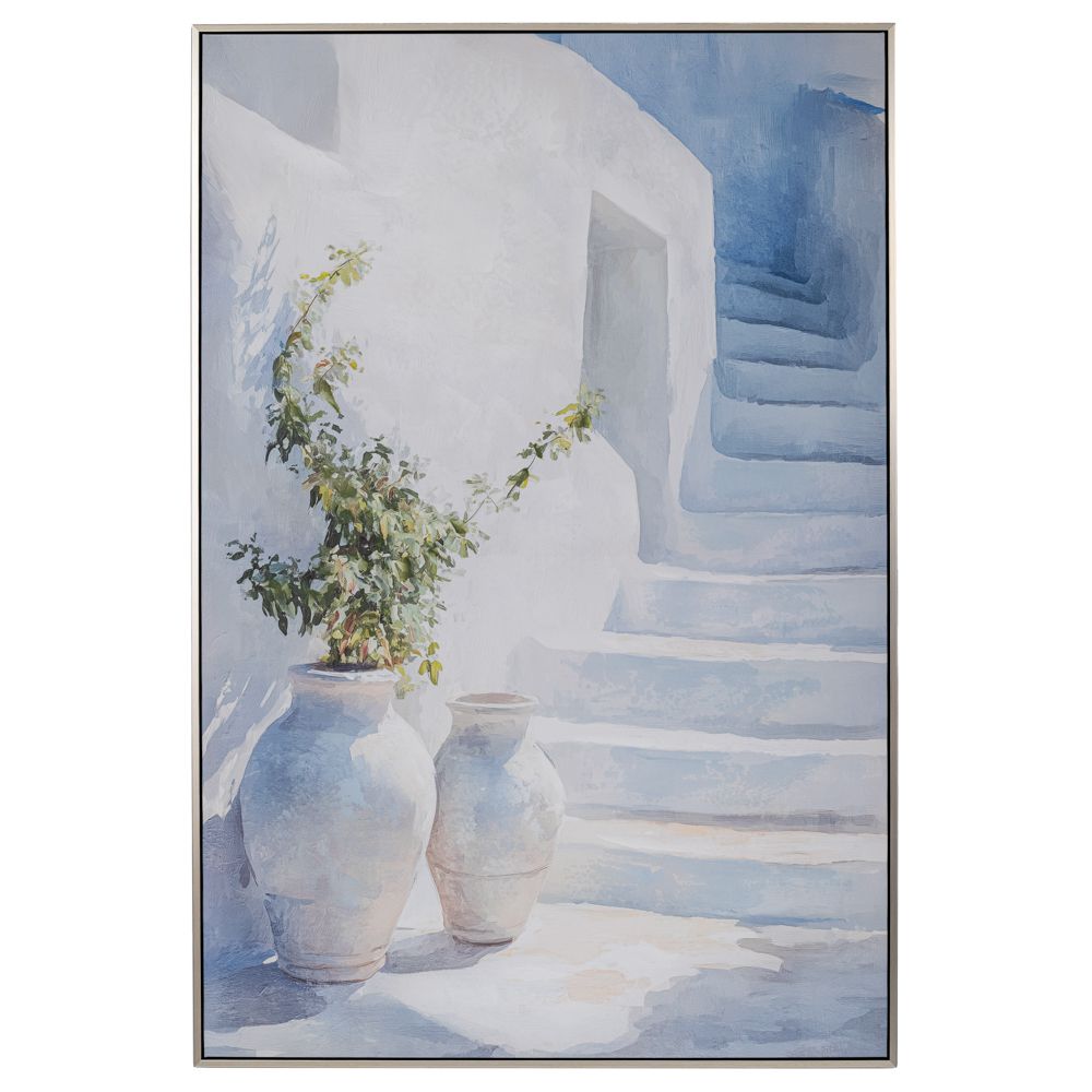 Πίνακας Καμβάς Greek Island Σε Μαύρη-Ασημί Κορνίζα 80x120εκ. iliadis 92697 (Ύφασμα: Καμβάς, Χρώμα: Λευκό) - Iliadis - il_92697