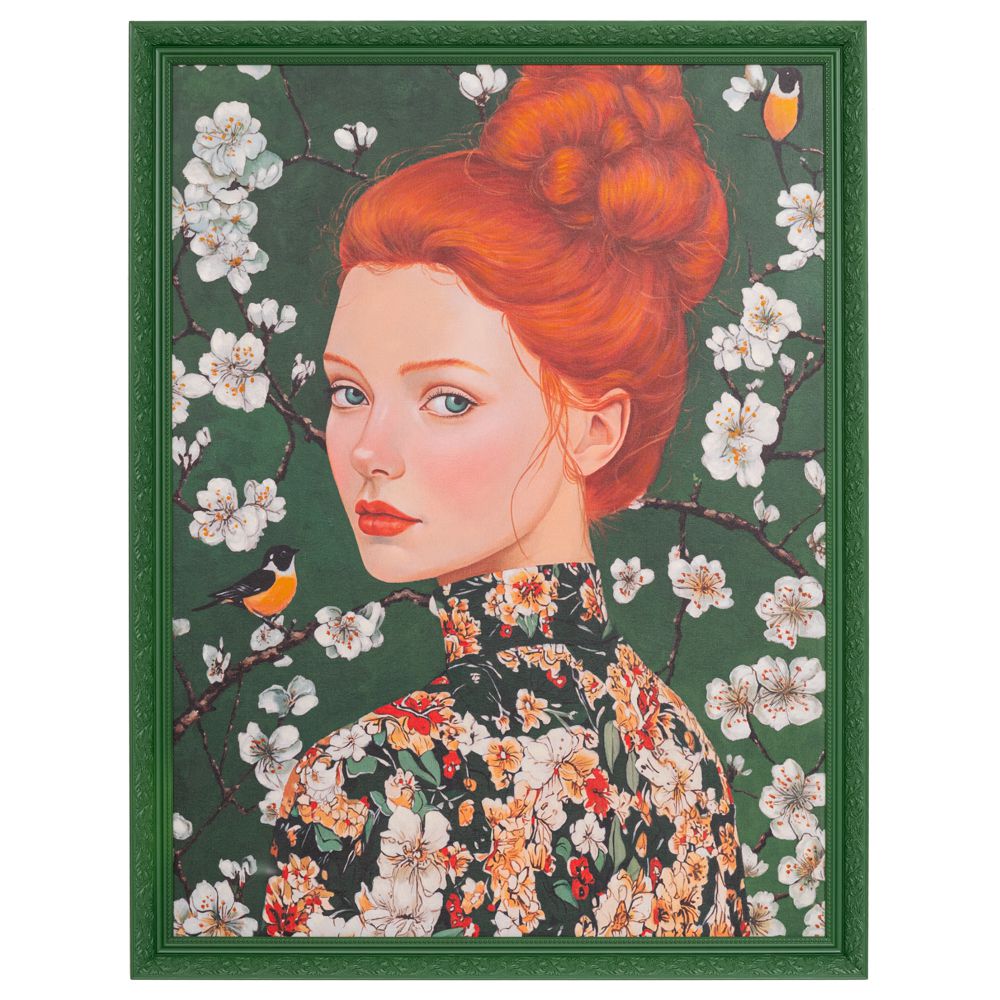 Πίνακας Χειροποίητος Με Γυναικεία Φιγούρα Σε Πράσινη Κορνίζα 100x130εκ. iliadis 92502 (Ύφασμα: Καμβάς, Χρώμα: Πράσινο ) - Iliadis - il_92502