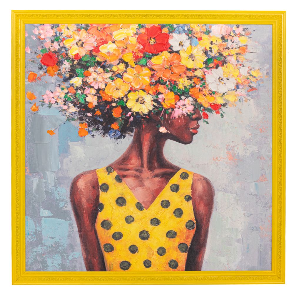 Πίνακας Χειροποίητος Με Γυναικεία Φιγούρα Σε Κίτρινη Κορνίζα 88x88εκ. iliadis 92509 (Χρώμα: Κίτρινο ) - Iliadis - il_92509