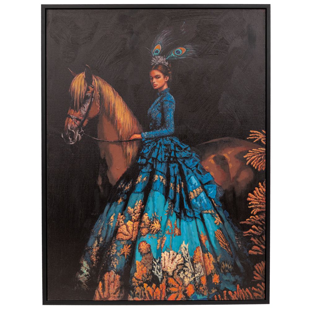 Πίνακας Χειροποίητος Με Γυναικεία Φιγούρα Και Άλογο Σε Μαύρη Κορνίζα 94x124εκ. iliadis 92510 (Χρώμα: Μαύρο) - Iliadis - il_92510