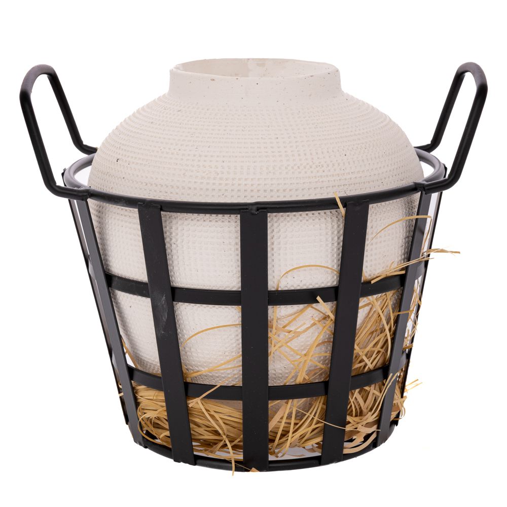 Βάζο Κεραμικό Λευκό Σε Μαύρο Μεταλλικό Καλάθι 31,5x28x28,5εκ. iliadis 92101 (Υλικό: Μεταλλικό, Χρώμα: Λευκό) - Iliadis - il_92101
