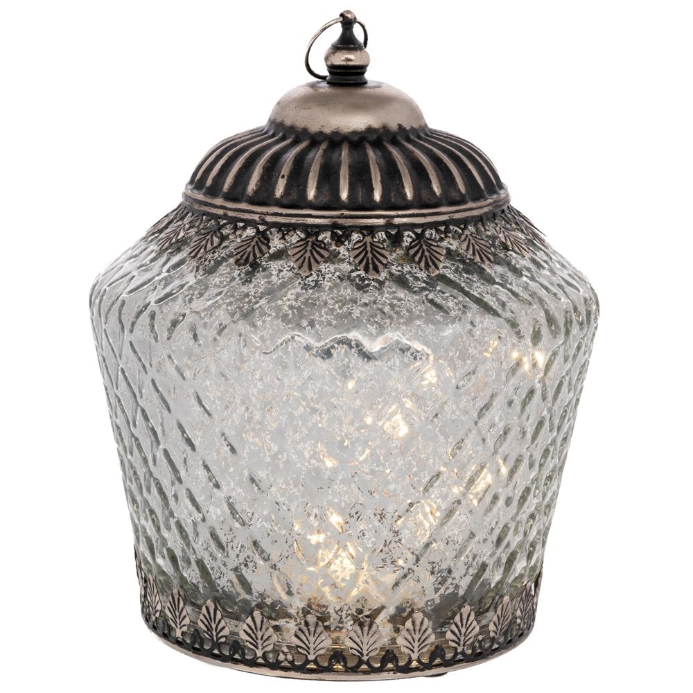 Φαναράκι Γυαλινό-Μεταλλικό Με Led Φως Ασημί 15x15x19εκ. iliadis 92589 (Υλικό: Μεταλλικό, Χρώμα: Ασημί ) - Iliadis - il_92589