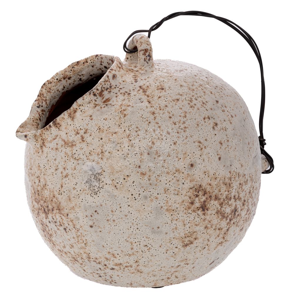 Βάζο-Κανάτα Παλαιωμένο Γκρι-Μπεζ Με Συρμάτινο Χερούλι 2