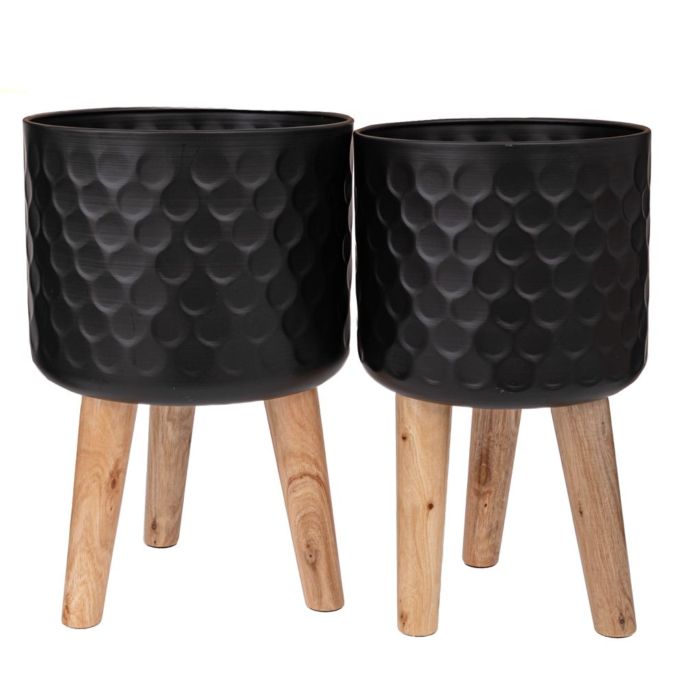 Γλαστροθήκη Σετ 2τμχ Μεταλλική Μαύρη Με Ξύλινα Πόδια 28x43εκ.-25x41εκ. iliadis 93118 (Υλικό: Ξύλο, Χρώμα: Μαύρο) - Iliadis - il_93118