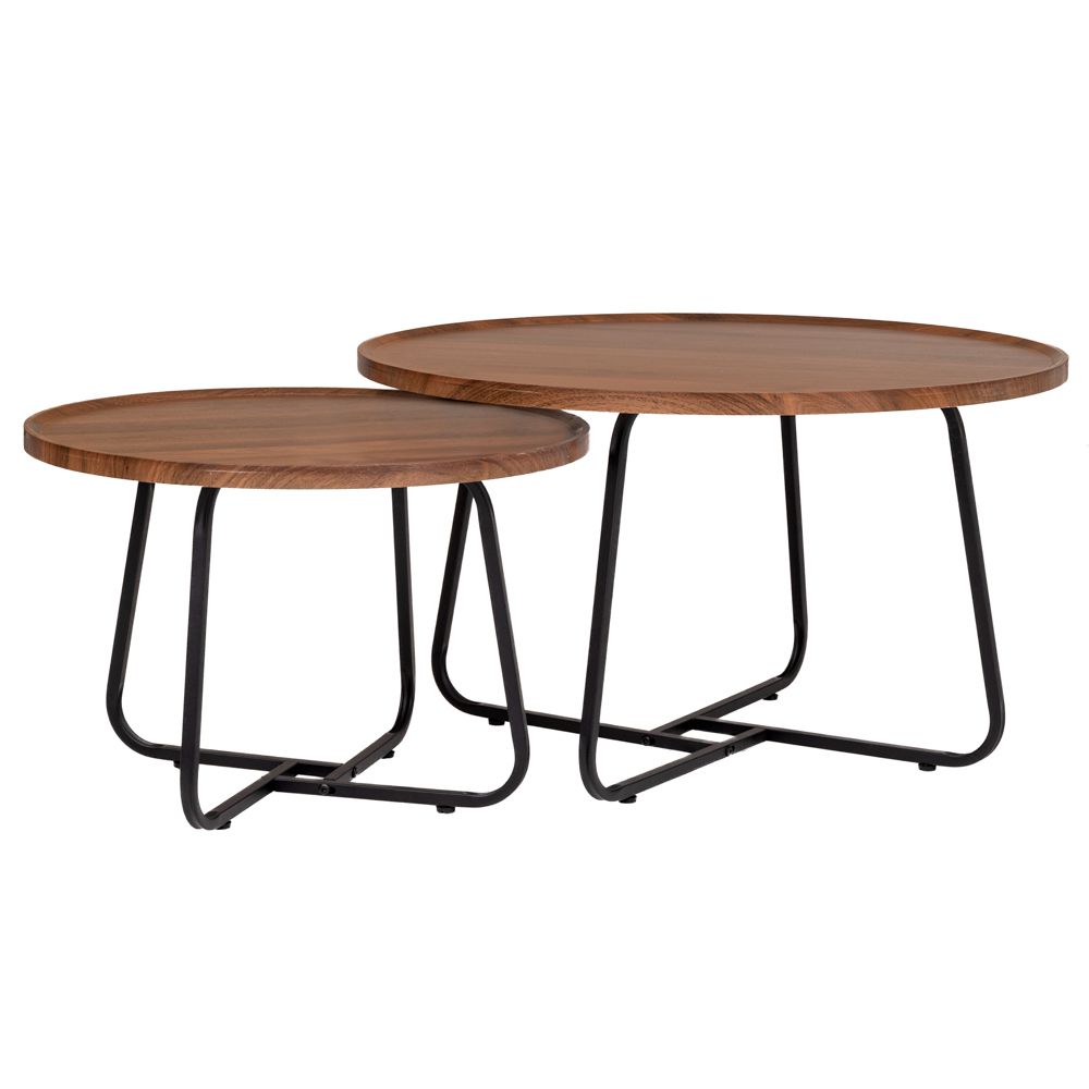 Σετ 2τμχ Τραπεζάκια Στρογγυλά Καφέ Mdf Με Μαύρα Μεταλλικά Πόδια Φ70x46εκ.-Φ60x39εκ. iliadis 91723 (Υλικό: Μεταλλικό, Χρώμα: Μαύρο) - Iliadis - il_91723