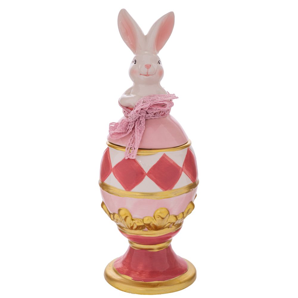 Μπισκοτιέρα Κεραμική Αυγό Με Λαγό Ροζ-Χρυσό 13,5x13,5x37εκ. iliadis 92383 (Υλικό: Κεραμικό, Χρώμα: Ροζ) - Iliadis - il_92383