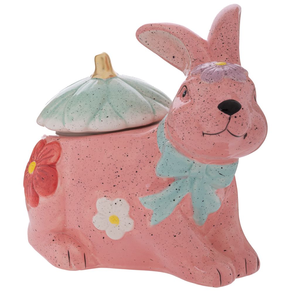 Μπισκοτιέρα Κεραμική Λαγός Ροζ-Σιέλ 25x16,5x22εκ. iliadis 92381 (Υλικό: Κεραμικό, Χρώμα: Ροζ) - Iliadis - il_92381
