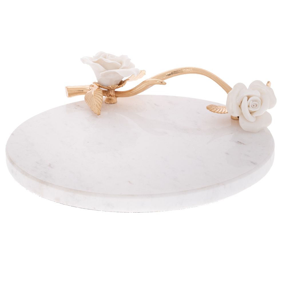 Διακοσμητικός Δίσκος Κεραμικός Με Λουλούδια & Χρυσό Χερούλι 23x20x5,5εκ. iliadis 92618 (Υλικό: Κεραμικό, Χρώμα: Λευκό) - Iliadis - il_92618