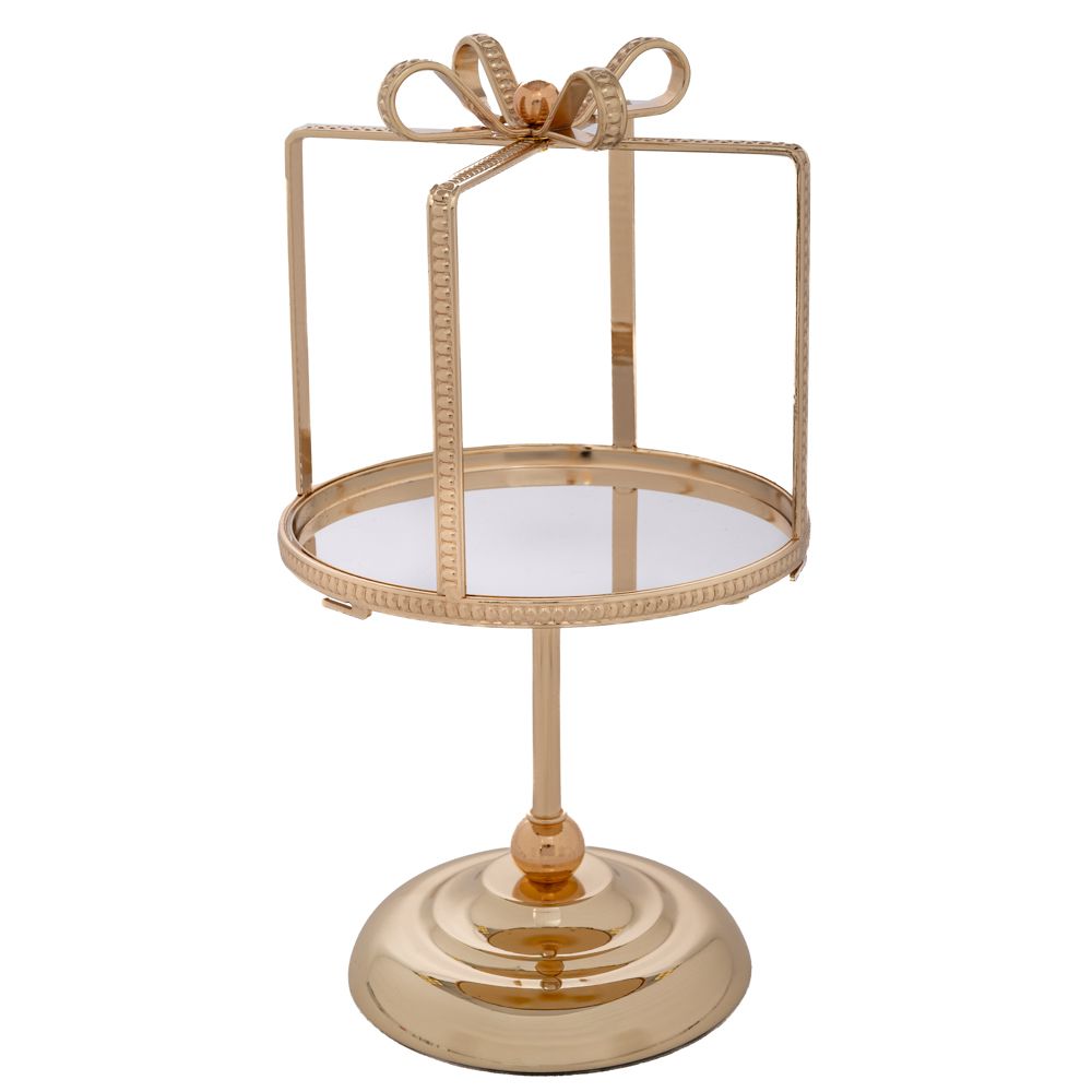 Δίσκος Σταντ Σε Σχήμα Δώρου Μεταλλικό-Γυάλινο Χρυσό 17x17x31εκ. iliadis 92628 (Υλικό: Μεταλλικό, Χρώμα: Χρυσό ) - Iliadis - il_92628
