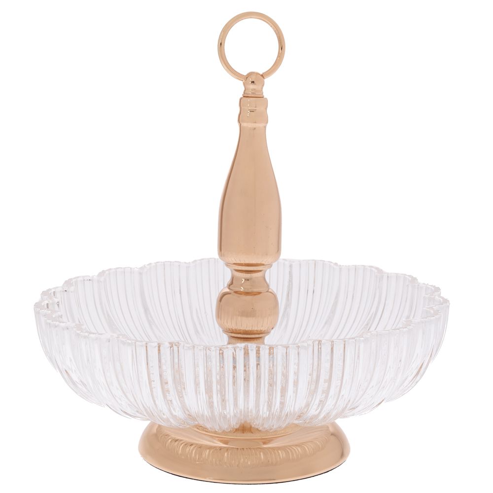 Φρουτιέρα Με Βάση Μεταλλική-Γυάλινη Χρυσή-Διάφανη 30x30x32,5εκ. iliadis 92615 (Υλικό: Μεταλλικό, Χρώμα: Χρυσό ) - Iliadis - il_92615