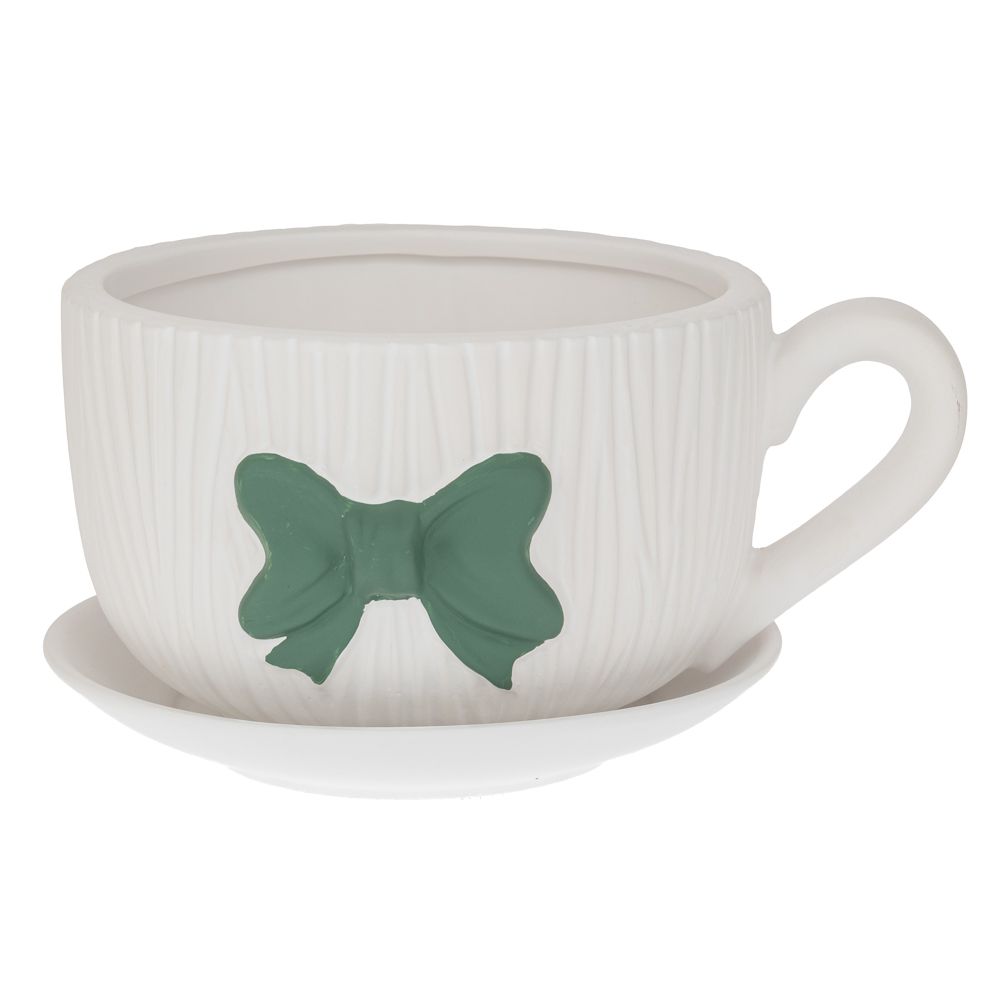 Κασπώ Φλυτζάνι Κεραμικό Λευκό Με Πράσινο Φιόγκο 29,5x23x17εκ. iliadis 92967 (Υλικό: Κεραμικό, Χρώμα: Λευκό) - Iliadis - il_92967