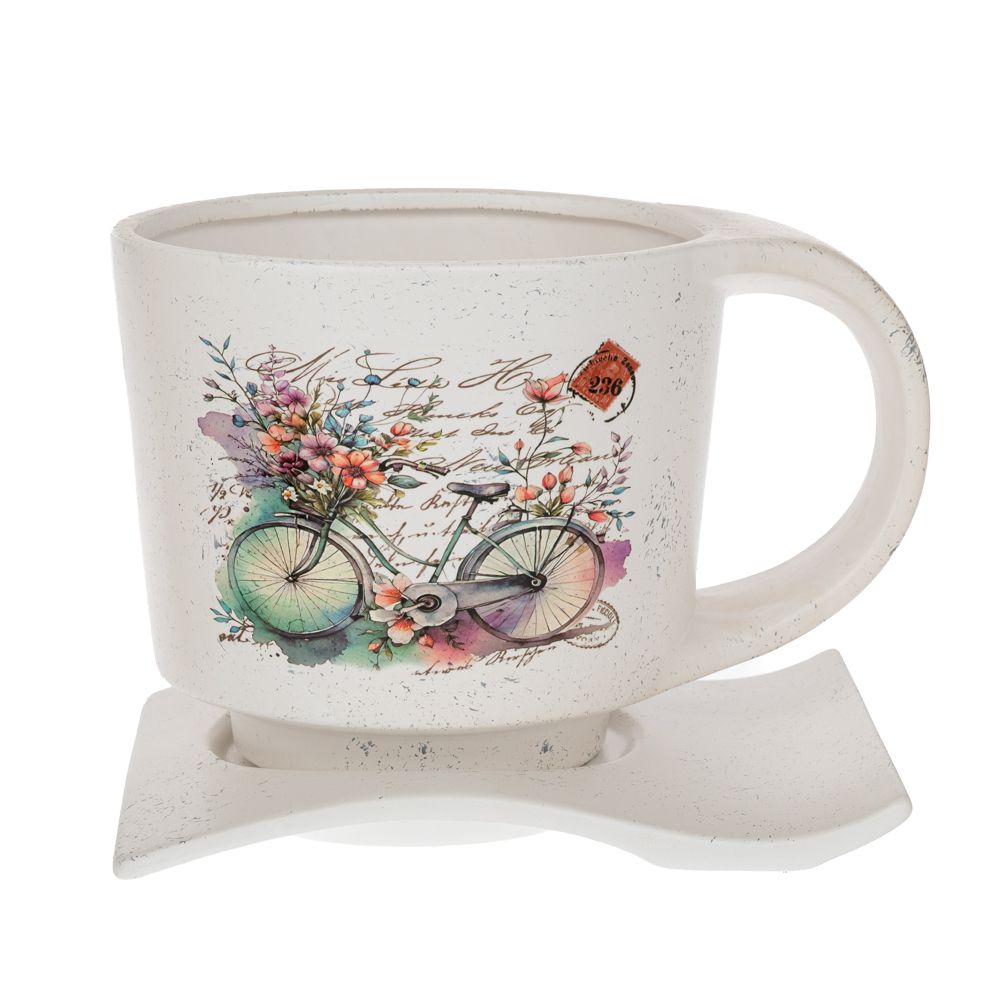 Κασπώ Φλυτζάνι Κεραμικό Λευκό Με Ποδήλατο 19x13x13εκ. iliadis 92968 (Χρώμα: Λευκό) - Iliadis - il_92968