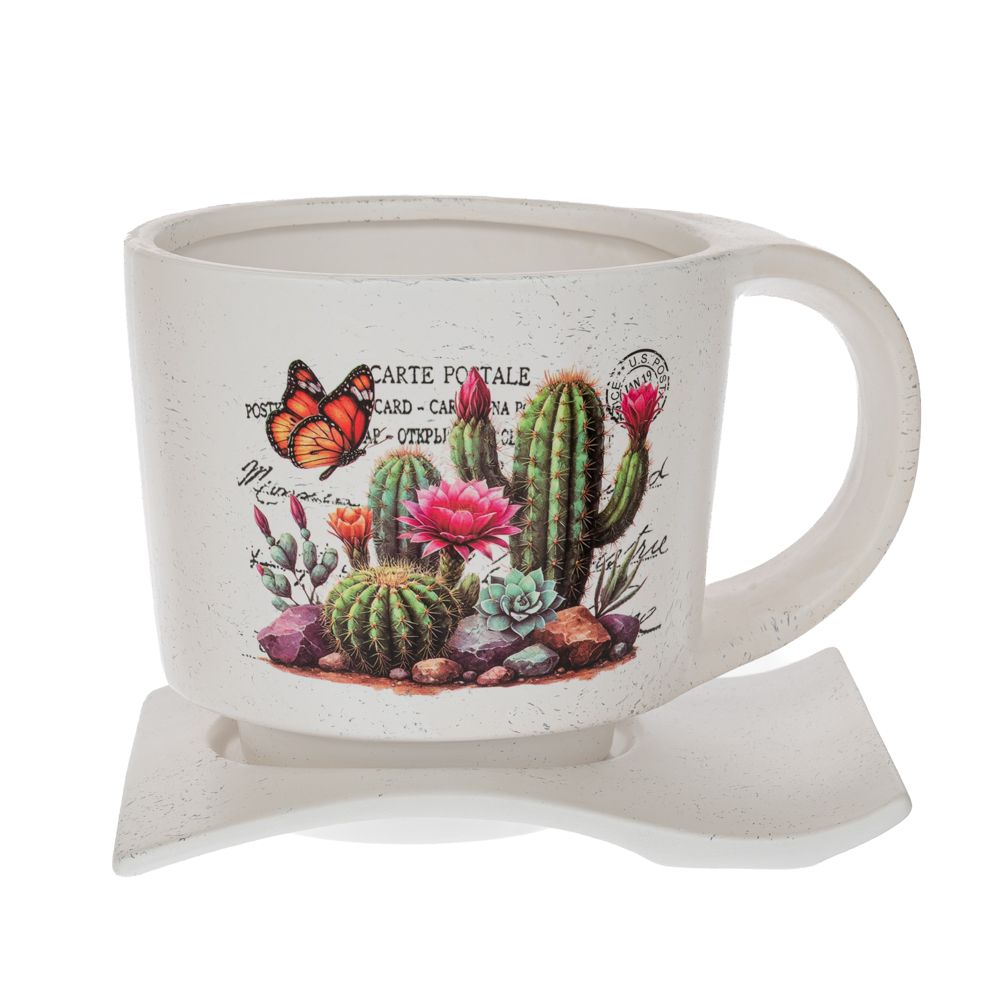 Κασπώ Φλυτζάνι Κεραμικό Λευκό Με Κάκτους 19x13x13εκ. iliadis 92969 (Υλικό: Κεραμικό, Χρώμα: Λευκό) - Iliadis - il_92969