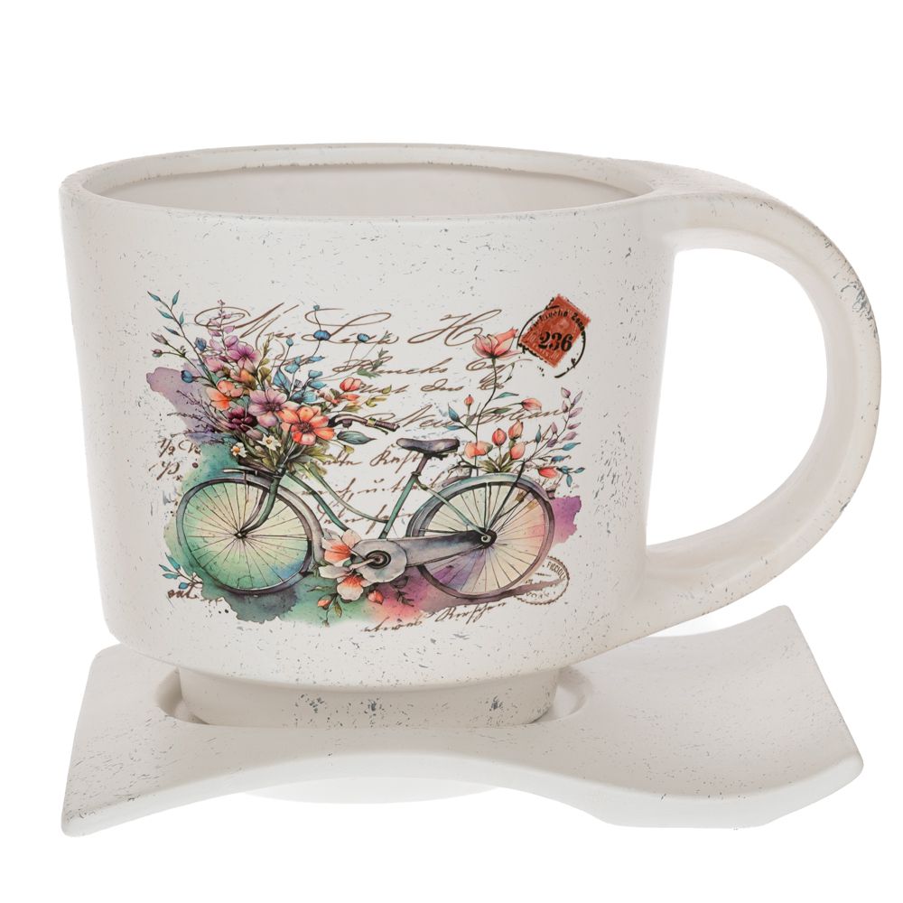 Κασπώ Φλυτζάνι Κεραμικό Λευκό Με Ποδήλατο 23x17x16εκ. iliadis 92970 (Υλικό: Κεραμικό, Χρώμα: Λευκό) - Iliadis - il_92970