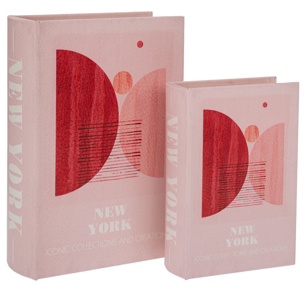 Κουτί-Βιβλίο Σετ 2τμχ Ξύλινο Σομόν New York 19x7x27εκ.-14x6x20εκ. iliadis 92945 (Υλικό: Ξύλο, Χρώμα: Κόκκινο) - Iliadis - il_92945