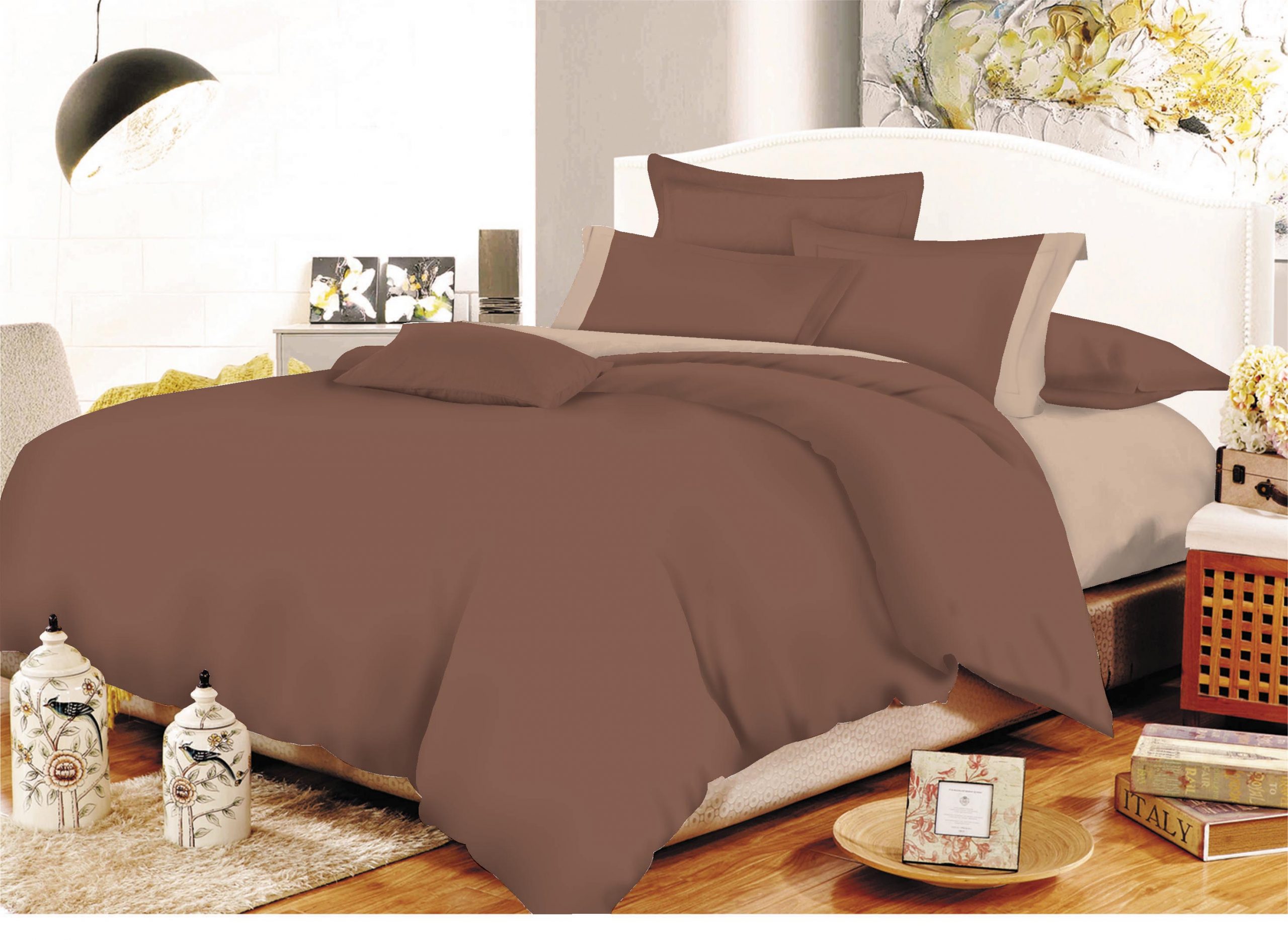 Σετ Σεντόνια Φάσα Polycotton Διπλά Με Λάστιχο 150x200+20εκ. Brown-Beige Komvos Home 7001105-17F (Τύπος κατωσέντονου: Με Λάστιχο, Ύφασμα: 50%Cotton-50%Polyester, Χρώμα: Καφέ, Μέγεθος: Διπλά) - KOMVOS HOME - 7001105-17F