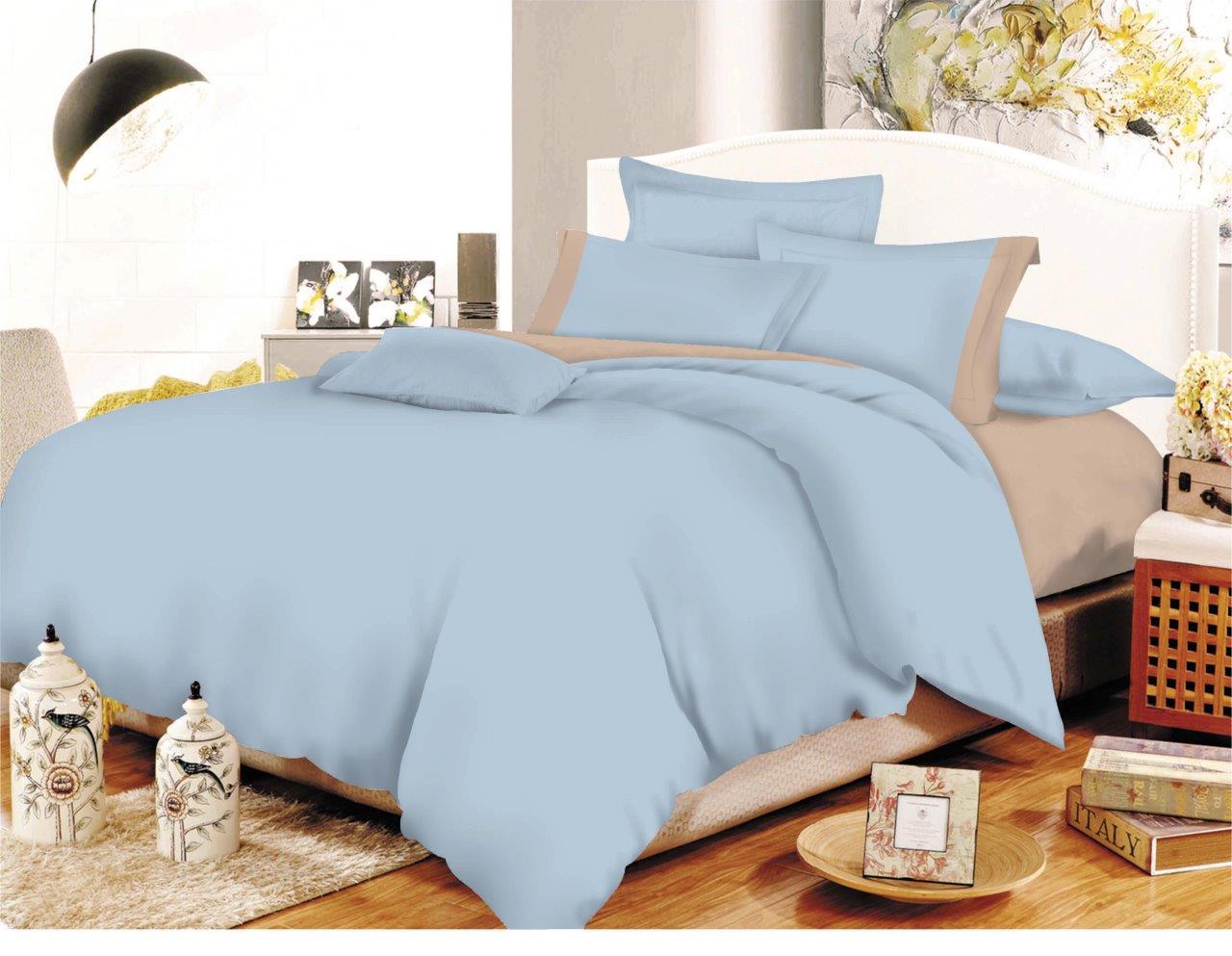 Σετ Σεντόνια Polycotton Υπέρδιπλα 220x240εκ. Με Φάσα Baby Blue-Beige Komvos Home 7000207-28 (Τύπος κατωσέντονου: Χωρίς Λάστιχο, Ύφασμα: 50%Cotton-50%Polyester, Χρώμα: Γαλάζιο , Μέγεθος: Υπέρδιπλα) - KOMVOS HOME - 7000207-28