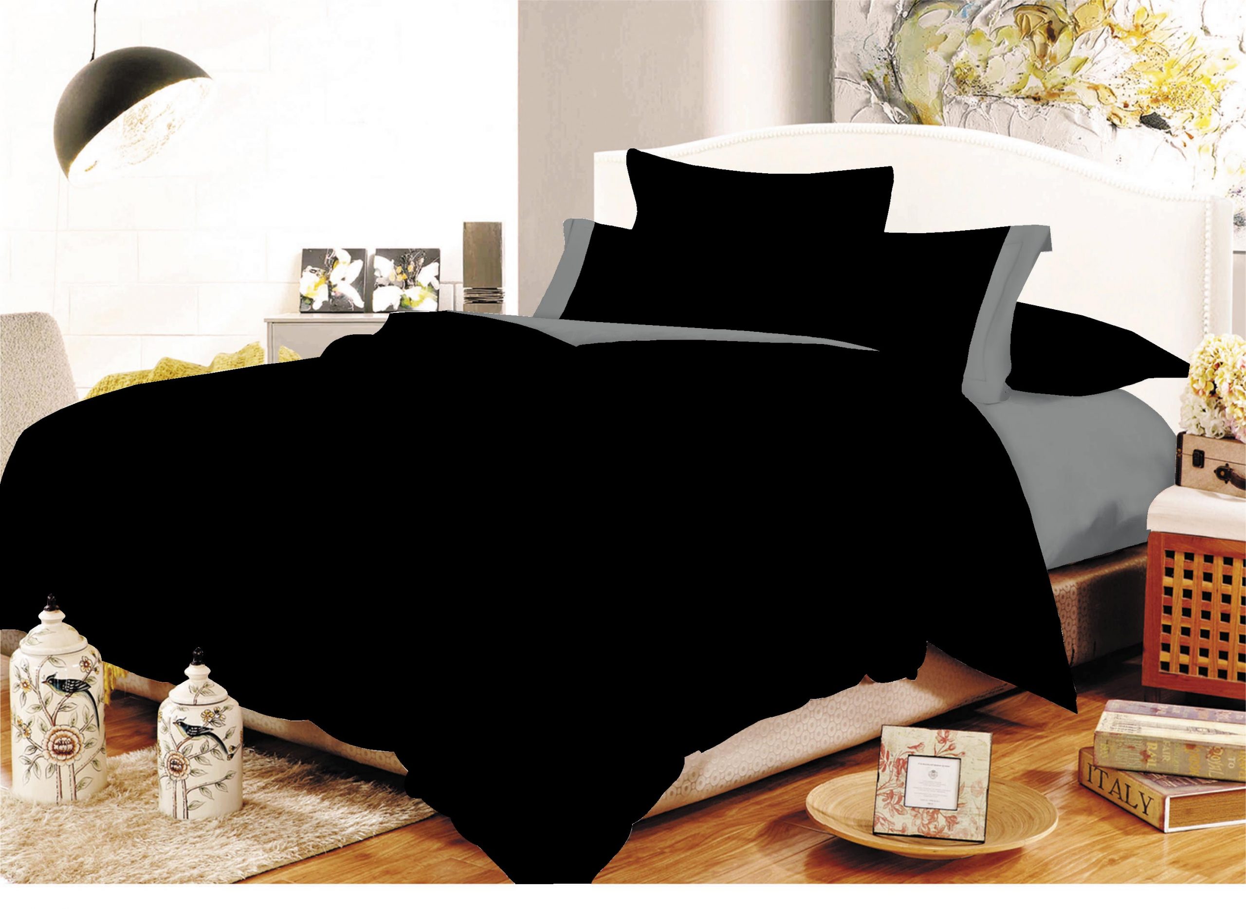 Παπλωματοθήκη Polycotton Υπέρδιπλη 220x240εκ. Με Φάσα Komvos Home Black-Grey 7000672-1 (Ύφασμα: 50%Cotton-50%Polyester, Χρώμα: Μαύρο, Μέγεθος: Υπέρδιπλα) - KOMVOS HOME - 7000672-1
