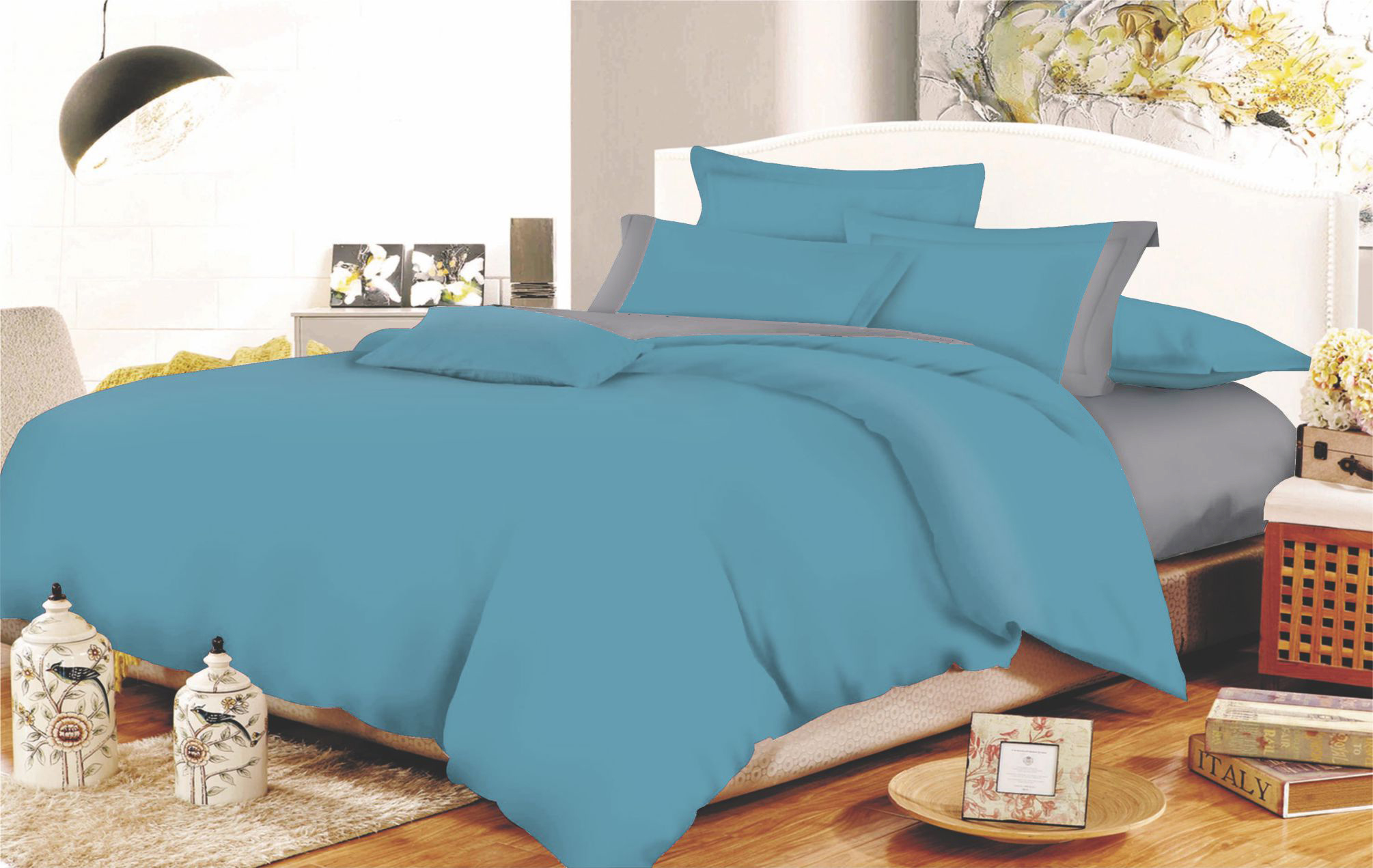 Σετ Σεντόνια Φάσα Polycotton Μονά Με Λάστιχο100x200+22εκ. Dolphin Blue-Grey Komvos Home 7000009-31F (Τύπος κατωσέντονου: Με Λάστιχο, Ύφασμα: 50%Cotton-50%Polyester, Χρώμα: Μπλε, Μέγεθος: Μονά) - KOMVOS HOME - 7000009-31F