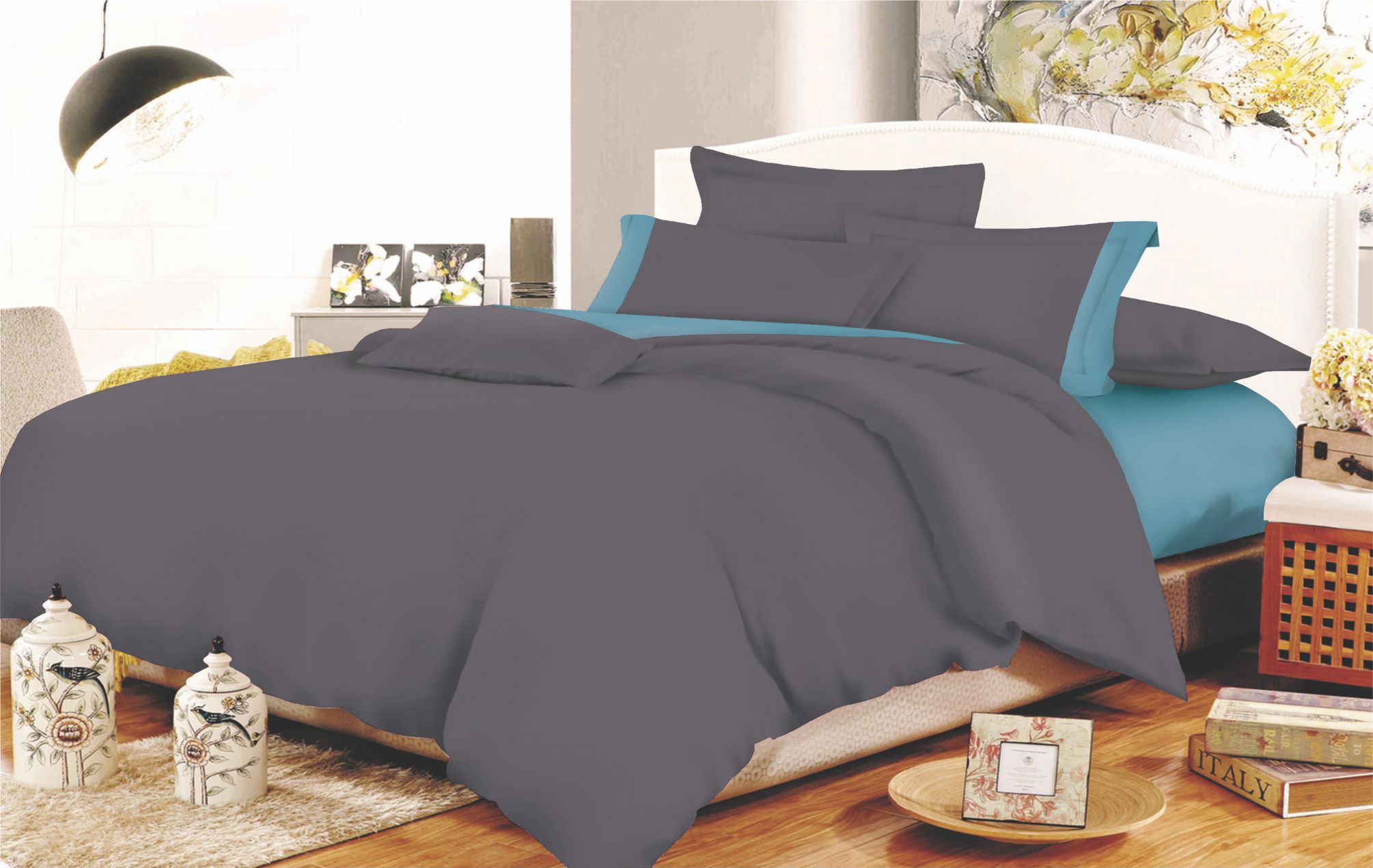 Παπλωματοθήκη Polycotton Διπλή 200x240εκ. Με Φάσα Komvos Home Anthraces - Dolphin Blue 7000689-93 (Ύφασμα: 50%Cotton-50%Polyester, Χρώμα: Μπλε, Μέγεθος: Διπλά) - KOMVOS HOME - 7000689-93